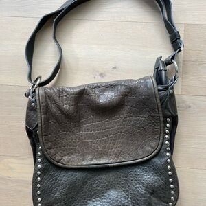 Studded Brown Leather Shoulder Bag